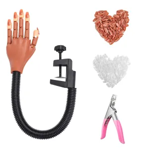 LIONVISON Practice Hand for Acrylic Nails-Flexible Moveable Fake Hand for Nail Practice, False Nail Mannequin Hands Training with 200PCS Replacement Tips and 1 Clipper
