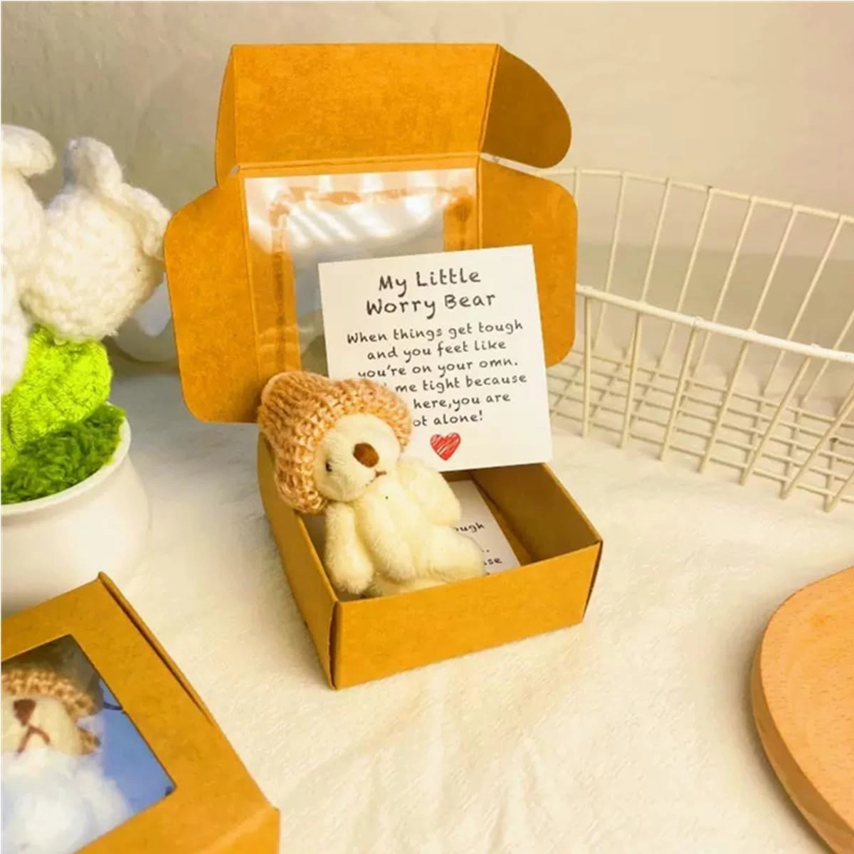 Little Bear in Box, Pocket Bears Hug, Handmade Mini Plush Teddy Bear in Box, Emotional Uplifting Support Stuffedwith Inspirational Card Gifts for Christmas and Valentine's Day & Mother's Day (4pcs)