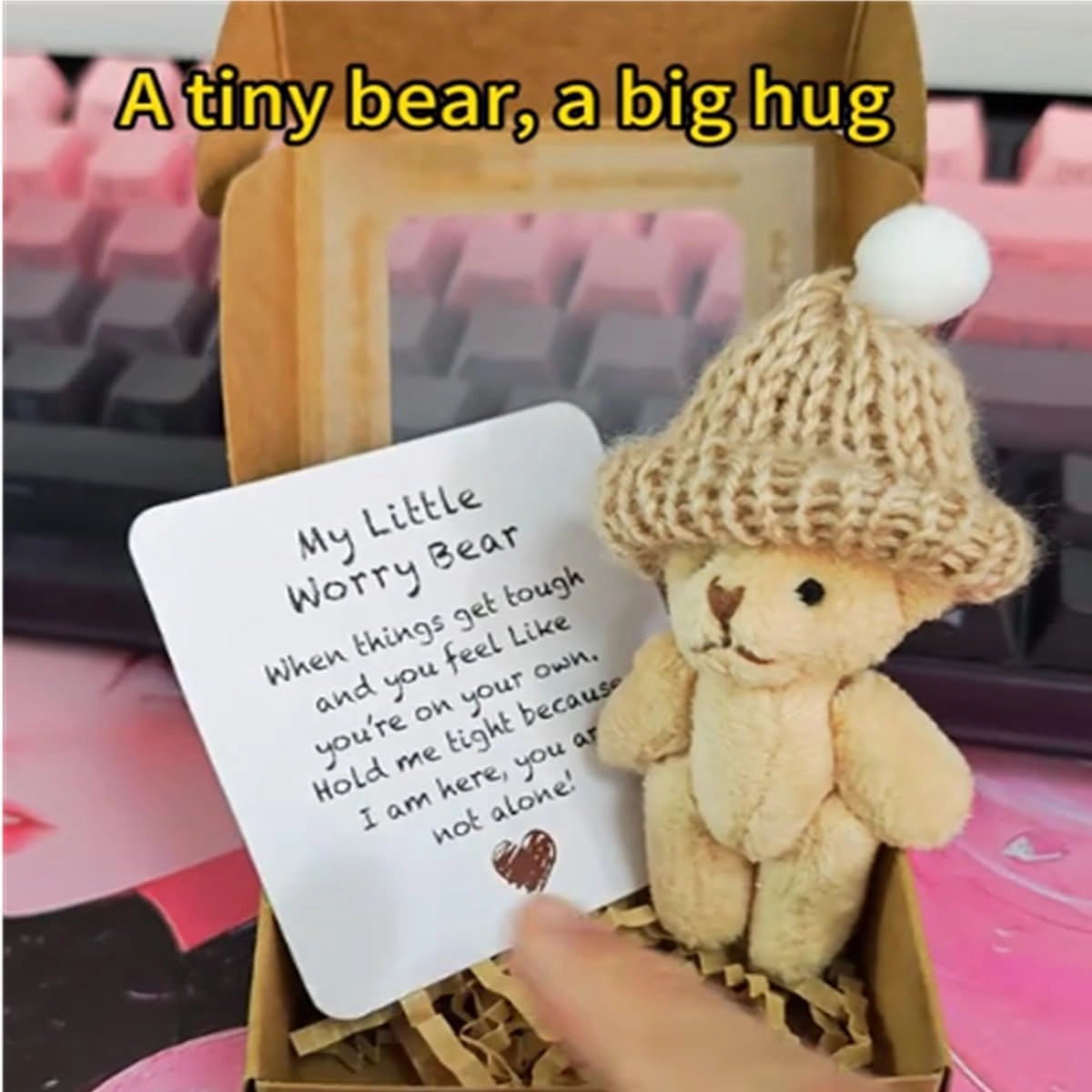 Little Bear in Box, Pocket Bears Hug, Handmade Mini Plush Teddy Bear in Box, Emotional Uplifting Support Stuffedwith Inspirational Card Gifts for Christmas and Valentine's Day & Mother's Day (4pcs)