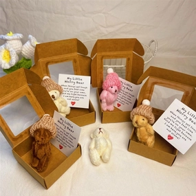 Little Bear in Box, Pocket Bears Hug, Handmade Mini Plush Teddy Bear in Box, Emotional Uplifting Support Stuffedwith Inspirational Card Gifts for Christmas and Valentine's Day & Mother's Day (4pcs)