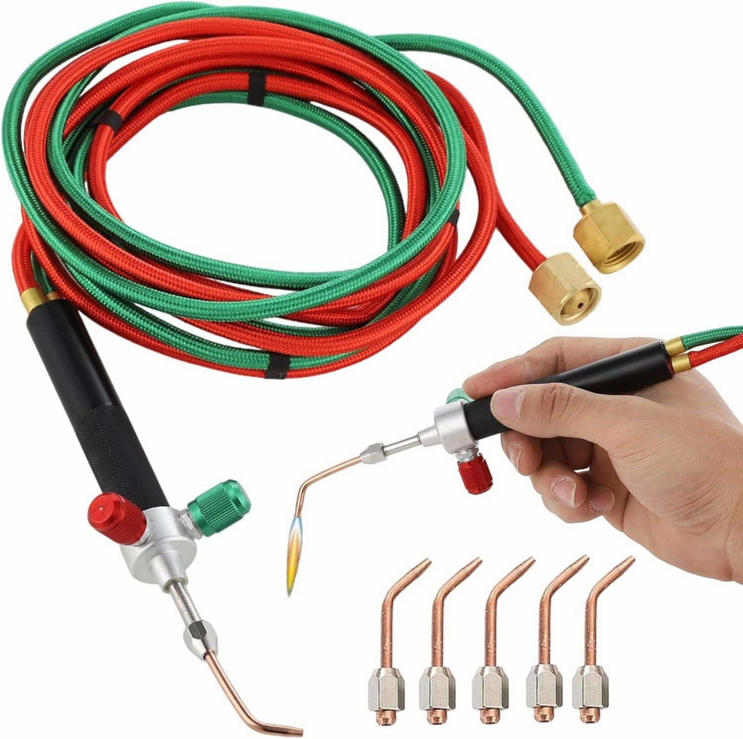 Lnrueg Mini Oxygen Acetylene Torch Kit, Handheld Oxygen Welding Torch, Portable Propane Soldering Torch with 5 Tips, Jewelry Repair Torch, 3092°F (1700°C) Welding Tool for Crafts, Electronics