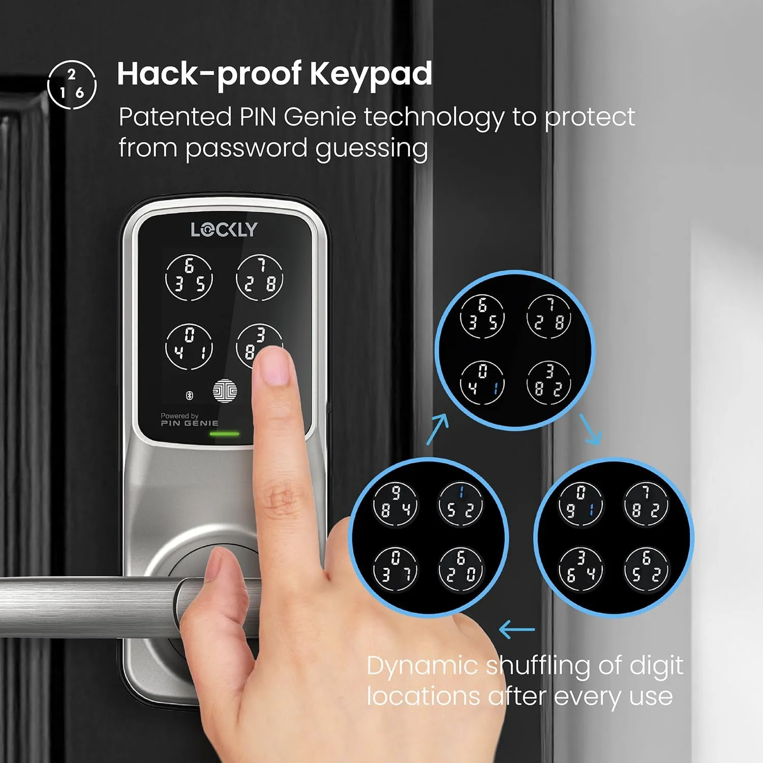 Lockly Secure Pro Smart Lock Wi-Fi, Keyless Entry Digital Keypad Door Lock, 3D Biometric Fingerprint Sensor Front Door Lock with Handle, Voice Control & Auto Lock - Latch Edition