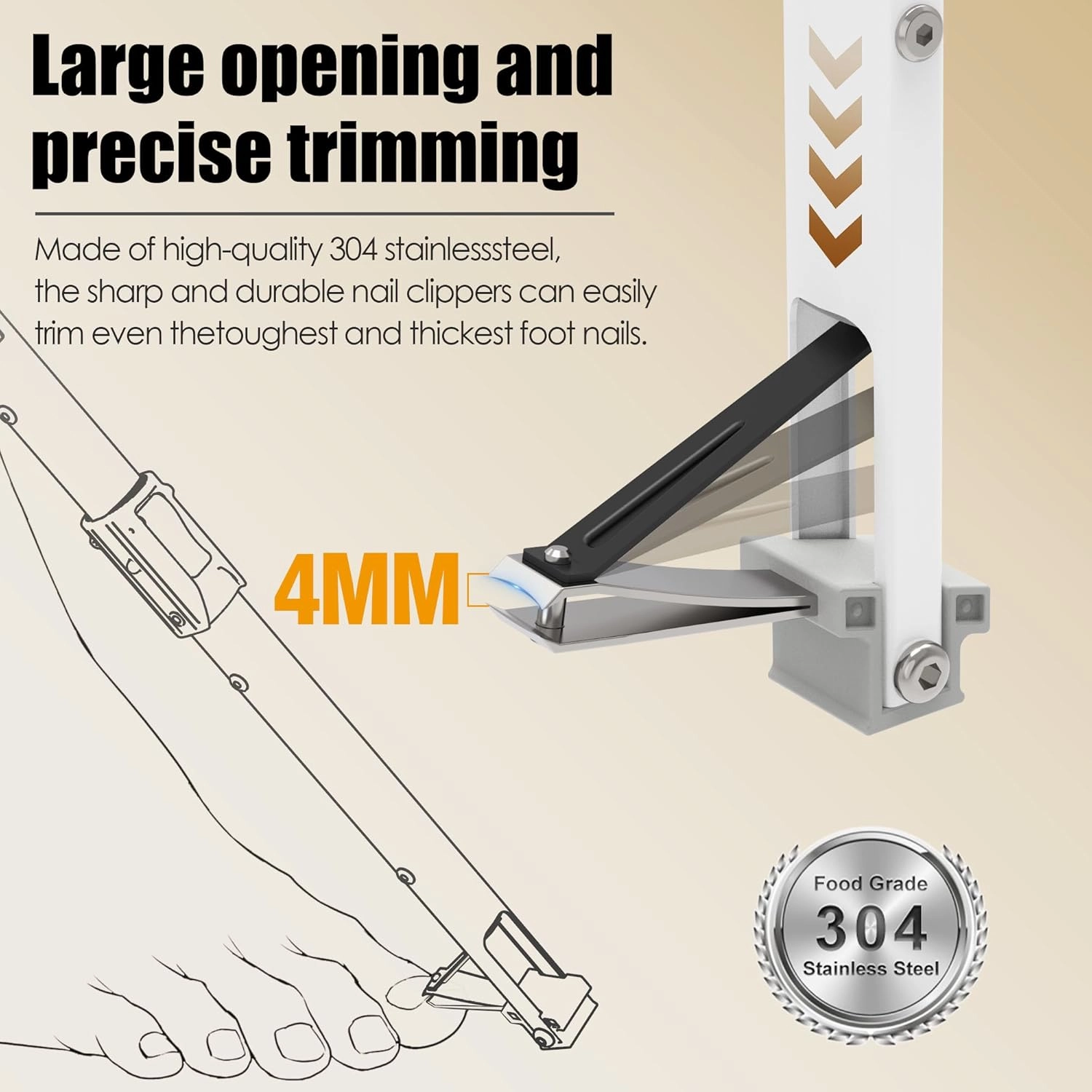Long Handled Toenail Clippers Ideal for Limited Mobility Users,No Bending Required,for Seniors,Obese, Pregnant Easy Trimming（28''White）