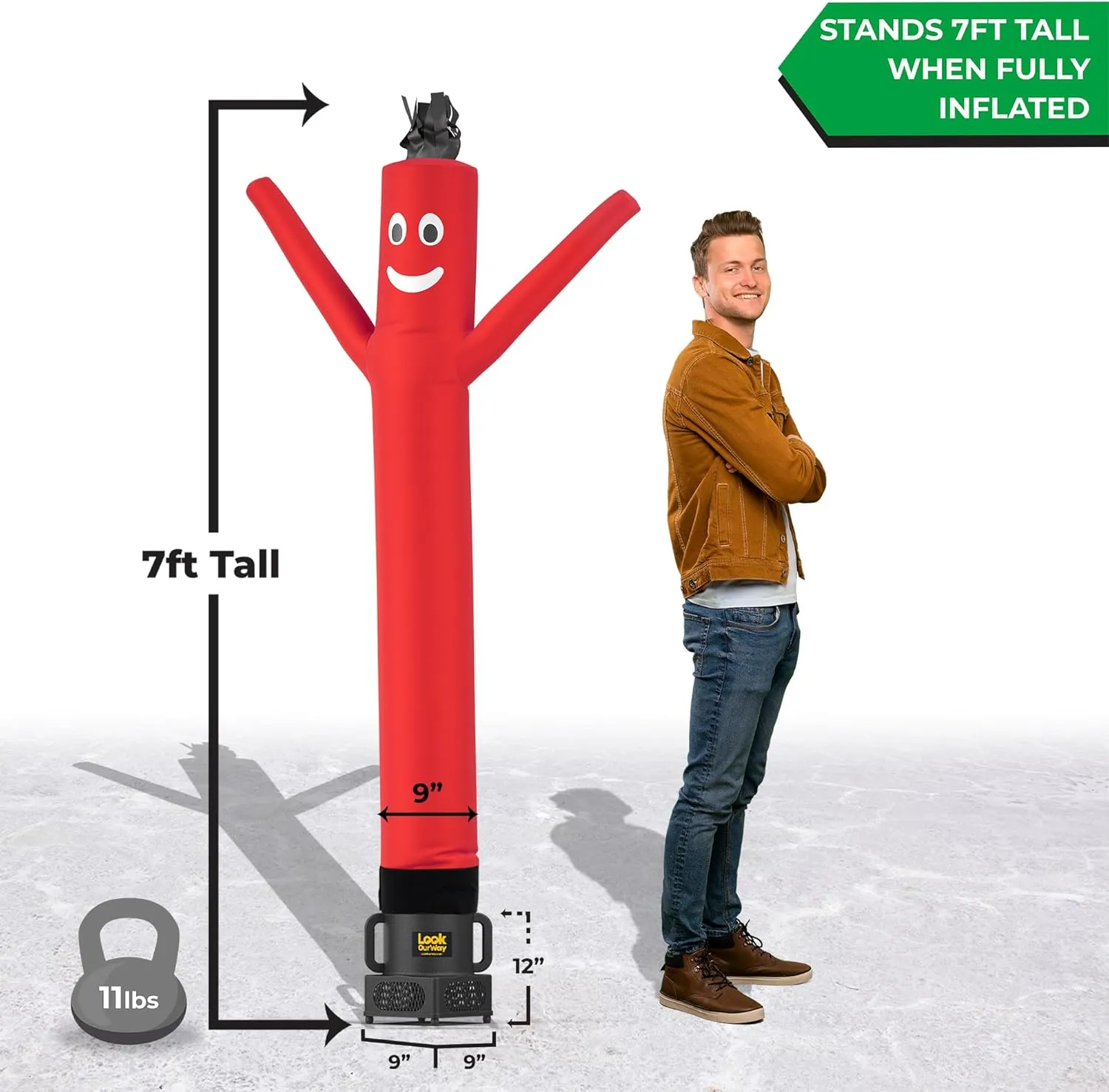 LookOurWay Air Dancers Wacky Waving Inflatable Tube Man - 7ft Tall Inflatable Dancing Man with Weather-Resitant Blower for Business Advertising - Red