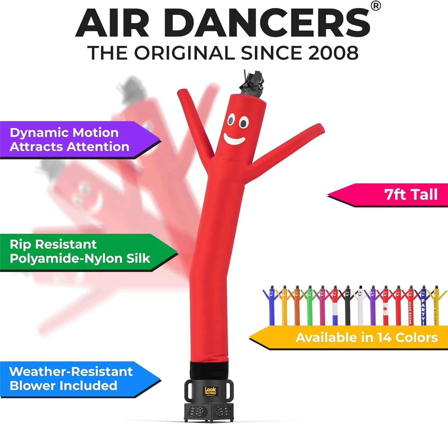 LookOurWay Air Dancers Wacky Waving Inflatable Tube Man - 7ft Tall Inflatable Dancing Man with Weather-Resitant Blower for Business Advertising - Red
