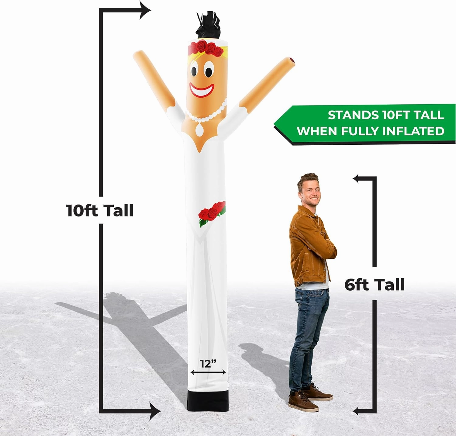 LookOurWay Air Dancers Inflatable Tube Man Attachment - 10 Feet Tall Wacky Waving Inflatable Dancing Tube Guy for Business Promotion - Blower Not Included - Wedding Bridal Dress Themed - Bride