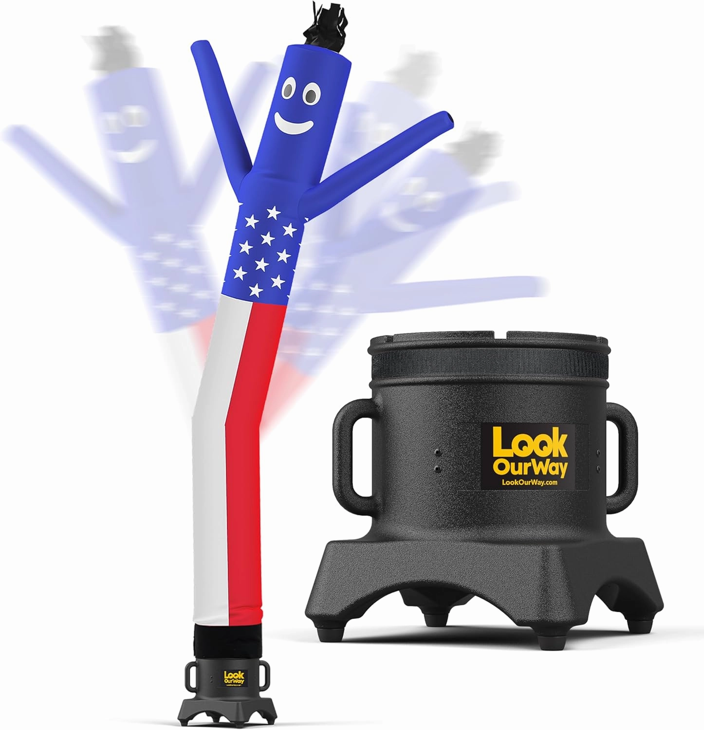 LookOurWay Air Dancers Inflatable Tube Man Set - 10ft Tall Wacky Waving Inflatable Dancing Tube Guy with 12-Inch Diameter Blower for Business Promotion - 4th of July Patriot Theme - American Flag