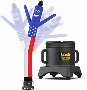 LookOurWay Air Dancers Inflatable Tube Man Set - 10ft Tall Wacky Waving Inflatable Dancing Tube Guy with 12-Inch Diameter Blower for Business Promotion - 4th of July Patriot Theme - American Flag