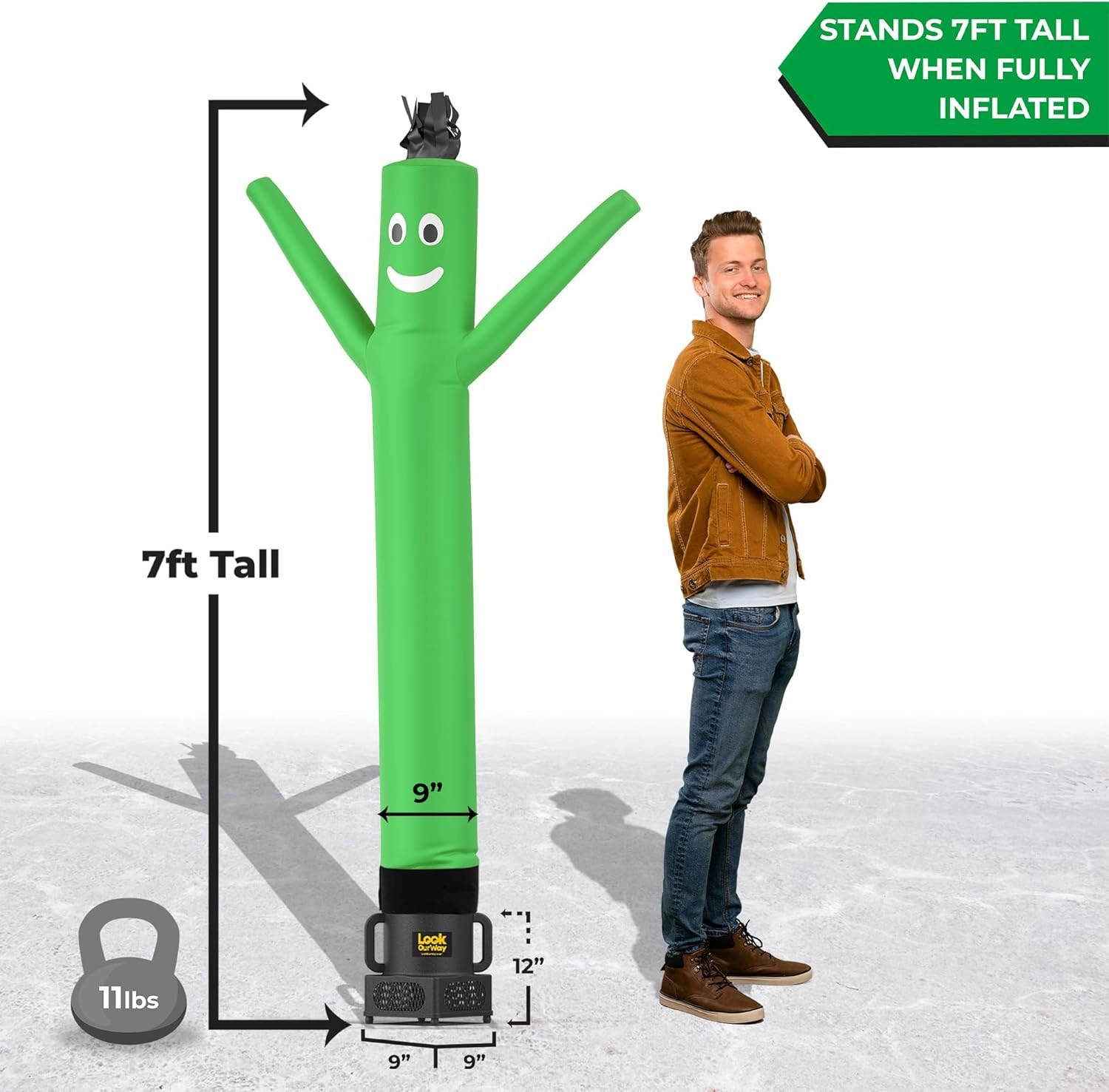 LookOurWay Air Dancers Wacky Waving Inflatable Tube Man Set - 7ft Tall Advertising Air Dancer Waving Man Inflatable Tube Guy with Sky Dancer Blower - Green