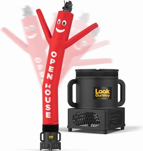 LookOurWay Air Dancers Wacky Waving Inflatable Tube Man Set - 7ft Tall Advertising Air Dancer Waving Man Inflatable Tube Guy with Sky Dancer Blower- Open House Red