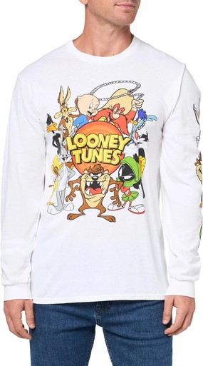 Looney Tunes Men's Long Sleeve T-Shirt-Bugs Bunny, Taz, Marvin