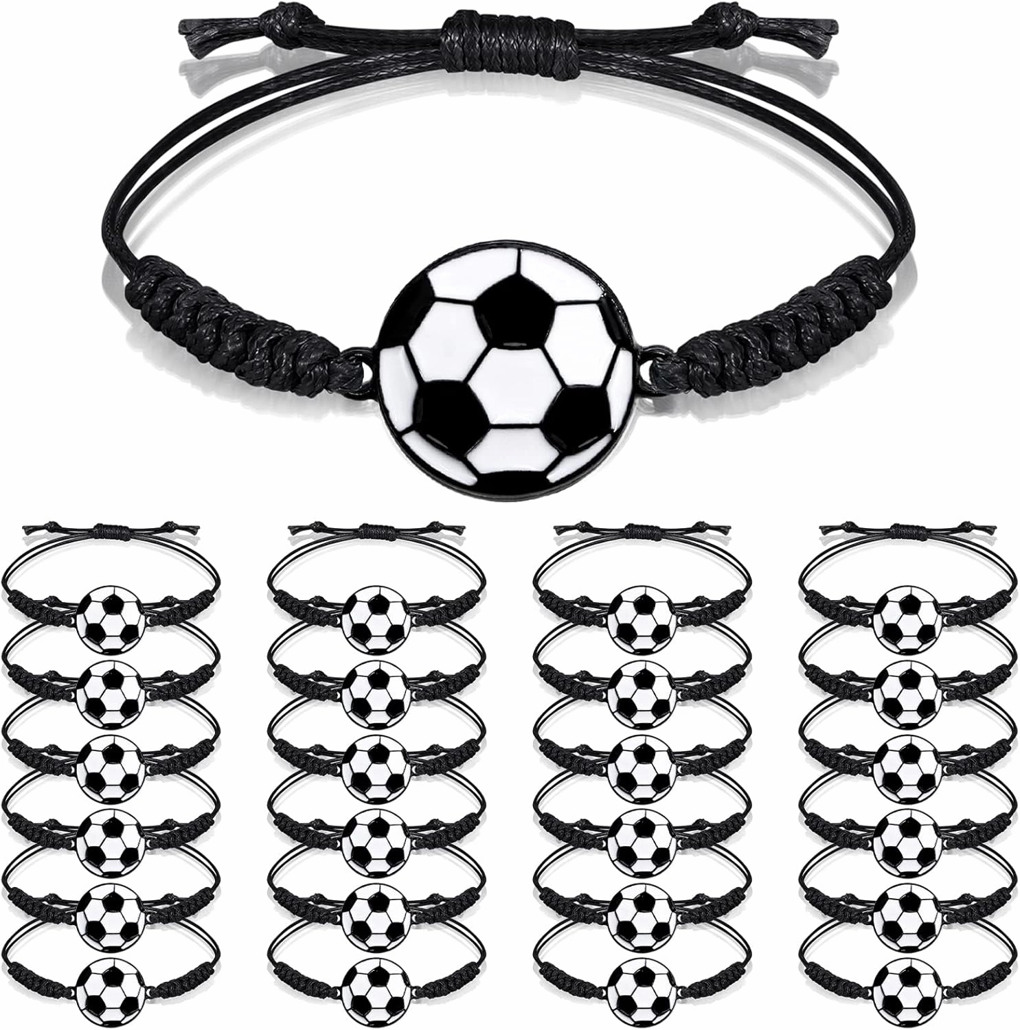 Lorfancy 24Pcs Soccer Bracelets - Adjustable Charm Bracelet for Girls, Boys, Women & Men - Woven Cord Bracelets for Soccer Players