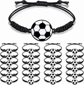 Lorfancy 24Pcs Soccer Bracelets - Adjustable Charm Bracelet for Girls, Boys, Women & Men - Woven Cord Bracelets for Soccer Players