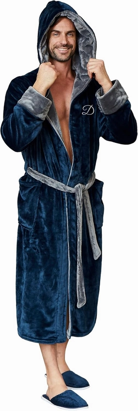 Lotus Linen Men's Plush Robe - Soft Fleece Bathrobe with Pockets, Ideal for Lounging, Bath