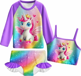 LQSZ Girls Rash Guard Sets 3 Pieces Long Sleeve Swimsuits Set UPF 50  Sun Proction Bathing Suit for 3-12Y