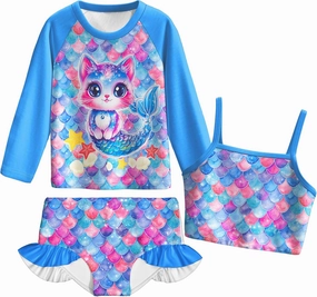 LQSZ Girls Rash Guard Sets 3 Pieces Long Sleeve Swimsuits Set UPF 50  Sun Proction Bathing Suit for 3-12Y