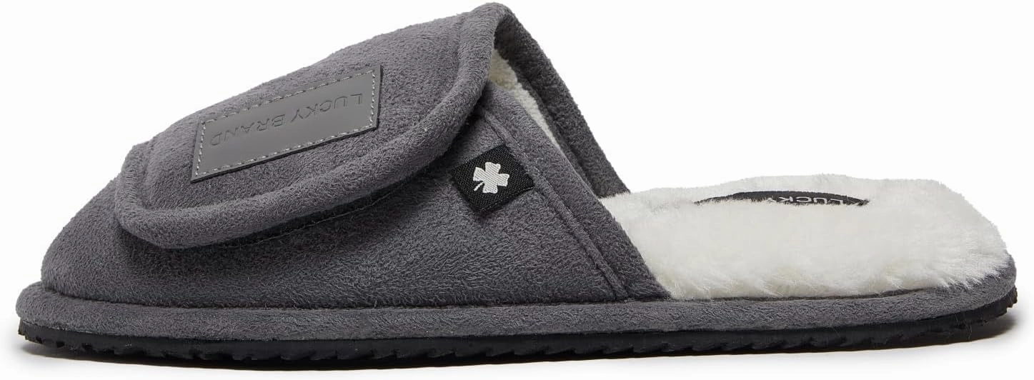 Lucky Brand Boys Slippers - Fuzzy Non Slip Memory Foam House Slippers for Kids - Plush Soft Rubber Sole Bedroom Shoes
