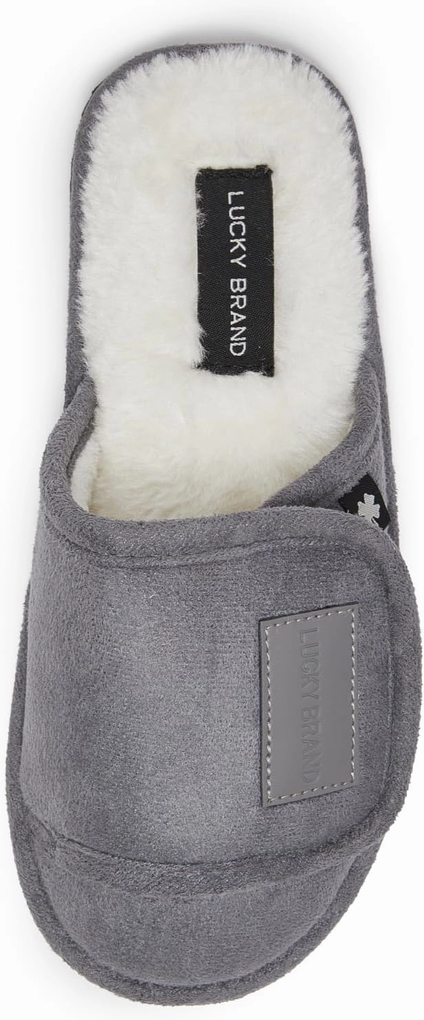 Lucky Brand Boys Slippers - Fuzzy Non Slip Memory Foam House Slippers for Kids - Plush Soft Rubber Sole Bedroom Shoes