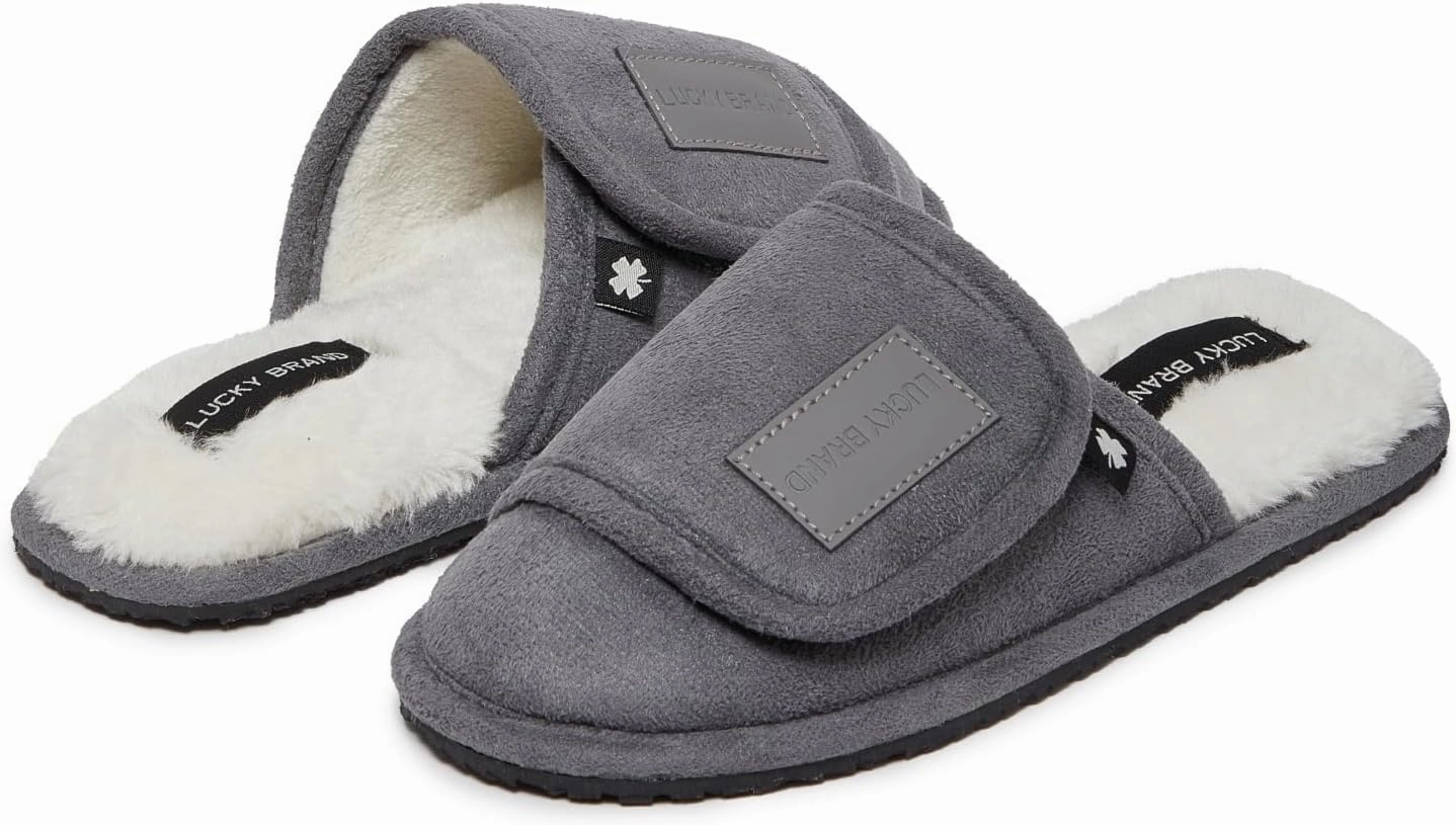 Lucky Brand Boys Slippers - Fuzzy Non Slip Memory Foam House Slippers for Kids - Plush Soft Rubber Sole Bedroom Shoes