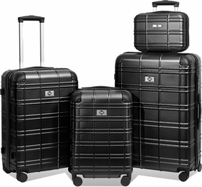 Luggage Set for Stress-Free Travel, Durable Hardshell Design, Lightweight with 360-Degree Spinner Wheels, 4-Piece Set in Black