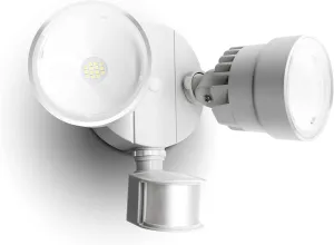 LUTEC P6221W-PIR24 2000 Lumen 18 Watt 26 LED Motion Activated Integrated Dual-Head Flood Light Outdoor, IP54 Waterproof Exterior Security Floodlight for Patio, Garden, Yard, Warehouse-White