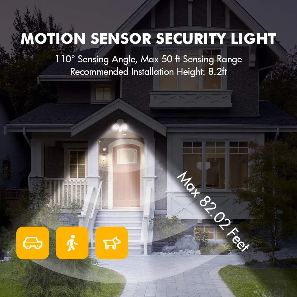 LUTEC P6221W-PIR24 2000 Lumen 18 Watt 26 LED Motion Activated Integrated Dual-Head Flood Light Outdoor, IP54 Waterproof Exterior Security Floodlight for Patio, Garden, Yard, Warehouse-White