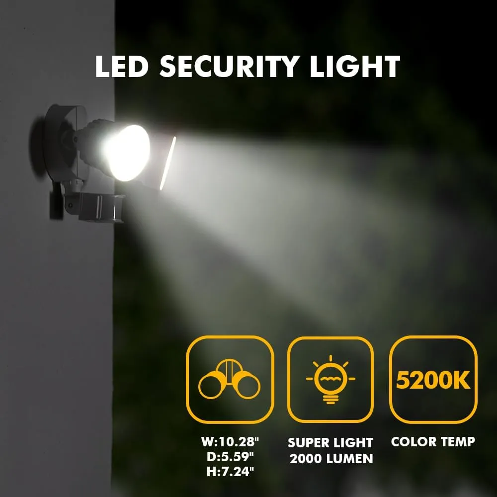 LUTEC P6221W-PIR24 2000 Lumen 18 Watt 26 LED Motion Activated Integrated Dual-Head Flood Light Outdoor, IP54 Waterproof Exterior Security Floodlight for Patio, Garden, Yard, Warehouse-White