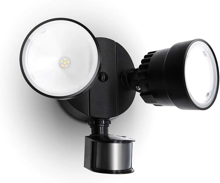 LUTEC Shrimp P6221B-PIR24 2000 Lumen 18 Watt 26 LED Motion Activated Integrated Dual-Head Floodlight Outdoor, IP54 Waterproof Exterior Security Wall Light for Patio, Garden, Yard-Black