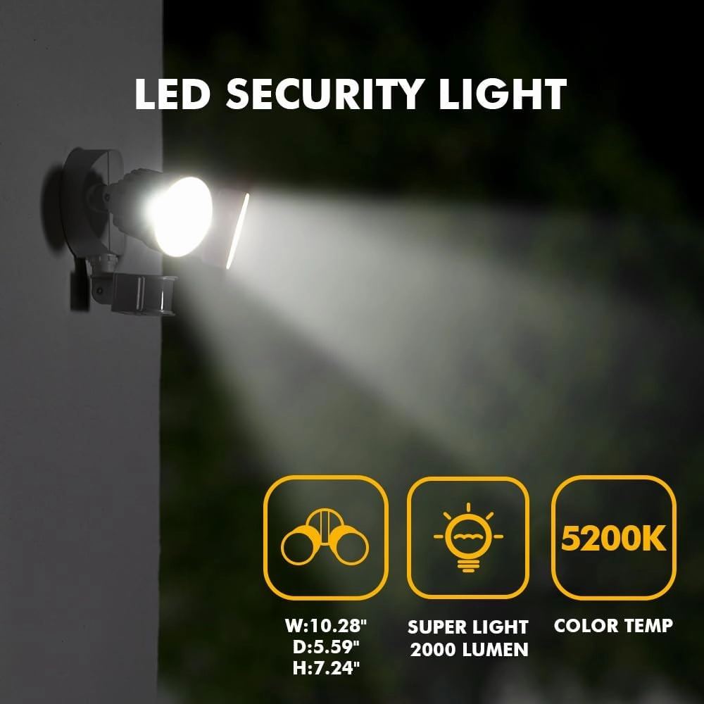 LUTEC P6221W-PIR24 2000 Lumen 18 Watt 26 LED Motion Activated Integrated Dual-Head Flood Light Outdoor, IP54 Waterproof Exterior Security Floodlight for Patio, Garden, Yard, Warehouse-White