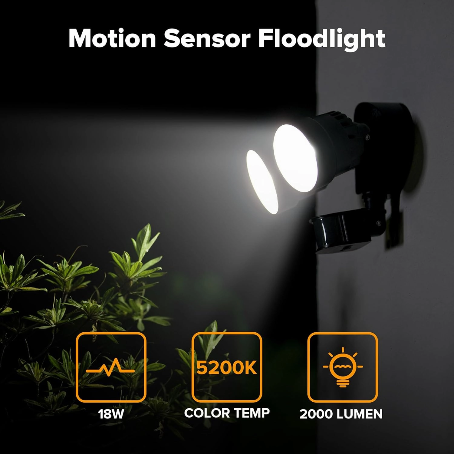 LUTEC Shrimp P6221B-PIR24 2000 Lumen 18 Watt 26 LED Motion Activated Integrated Dual-Head Floodlight Outdoor, IP54 Waterproof Exterior Security Wall Light for Patio, Garden, Yard-Black