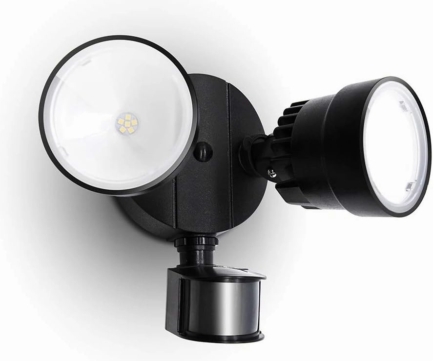 LUTEC Shrimp P6221B-PIR24 2000 Lumen 18 Watt 26 LED Motion Activated Integrated Dual-Head Floodlight Outdoor, IP54 Waterproof Exterior Security Wall Light for Patio, Garden, Yard-Black