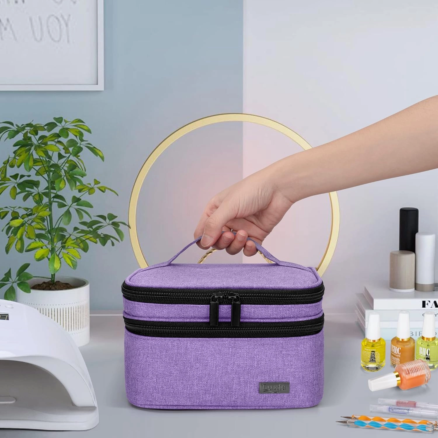 LUXJA Nail Polish Carrying Case - Holds 20 Bottles (15ml - 0.5 fl.oz), Portable Organizer Bag for Nail Polish and Manicure Set, Lavender