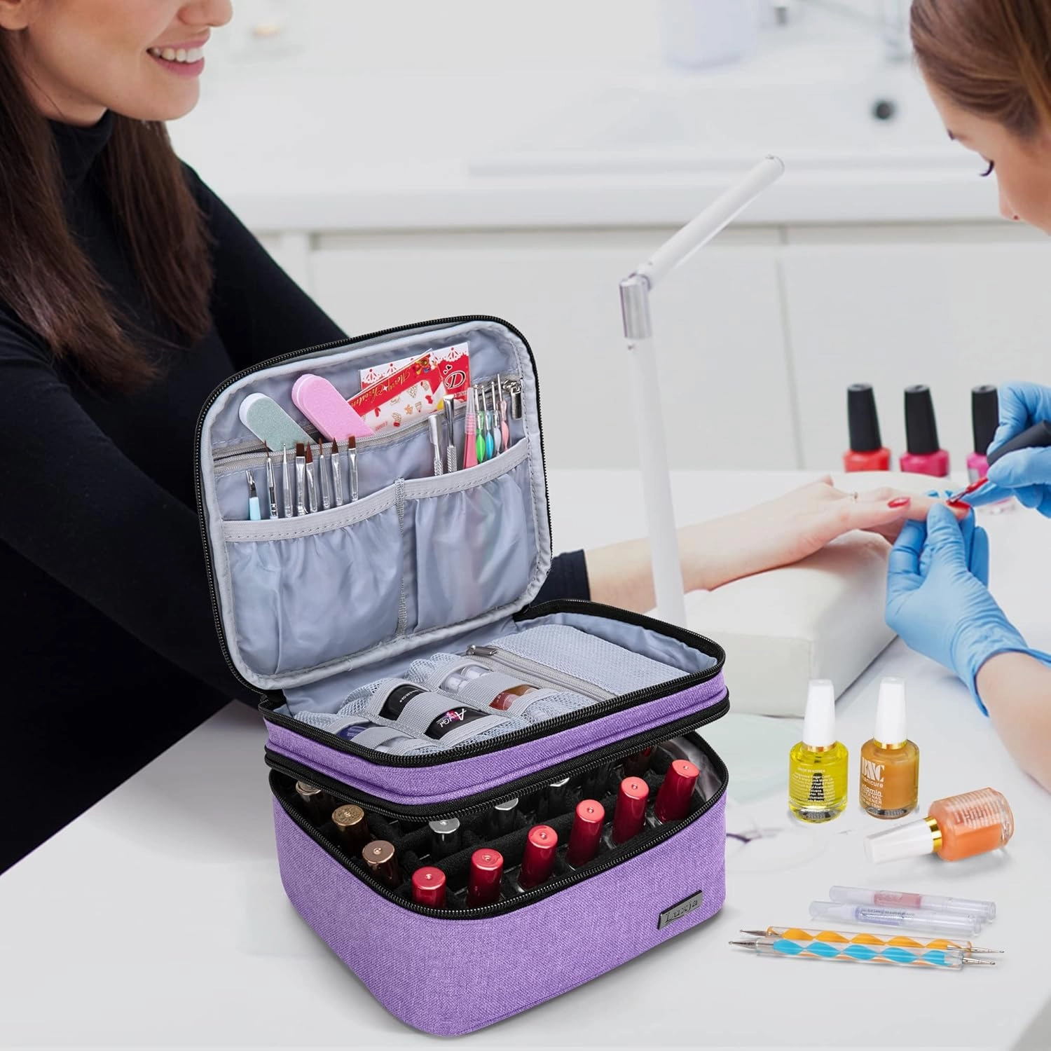 LUXJA Nail Polish Carrying Case - Holds 20 Bottles (15ml - 0.5 fl.oz), Portable Organizer Bag for Nail Polish and Manicure Set, Lavender