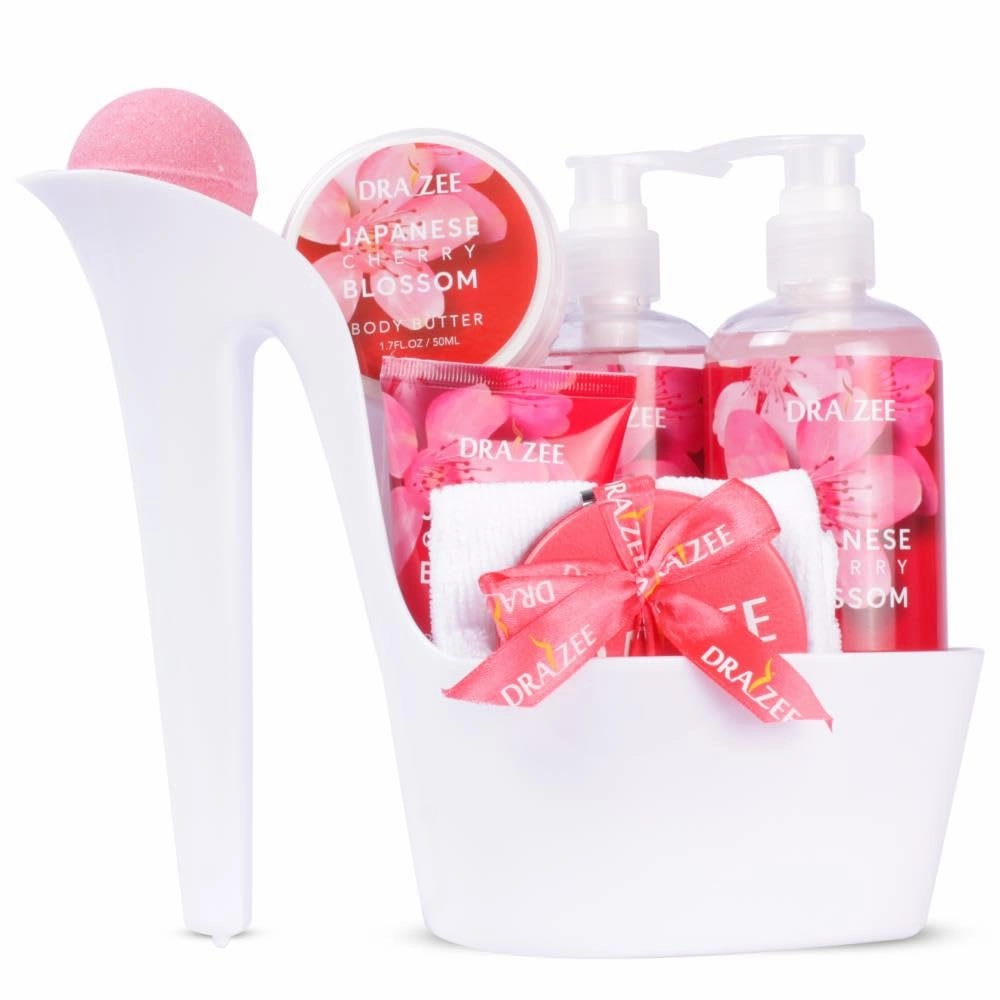 Luxury Spa Gifts for Women – 8 Pc Cherry Blossom Scented Bath and Body Set with Bubble Bath, Lotion & More – Luxury Self Care Kit for Wife, Mom, Girlfriend, Birthday Gifts for Women by Draizee