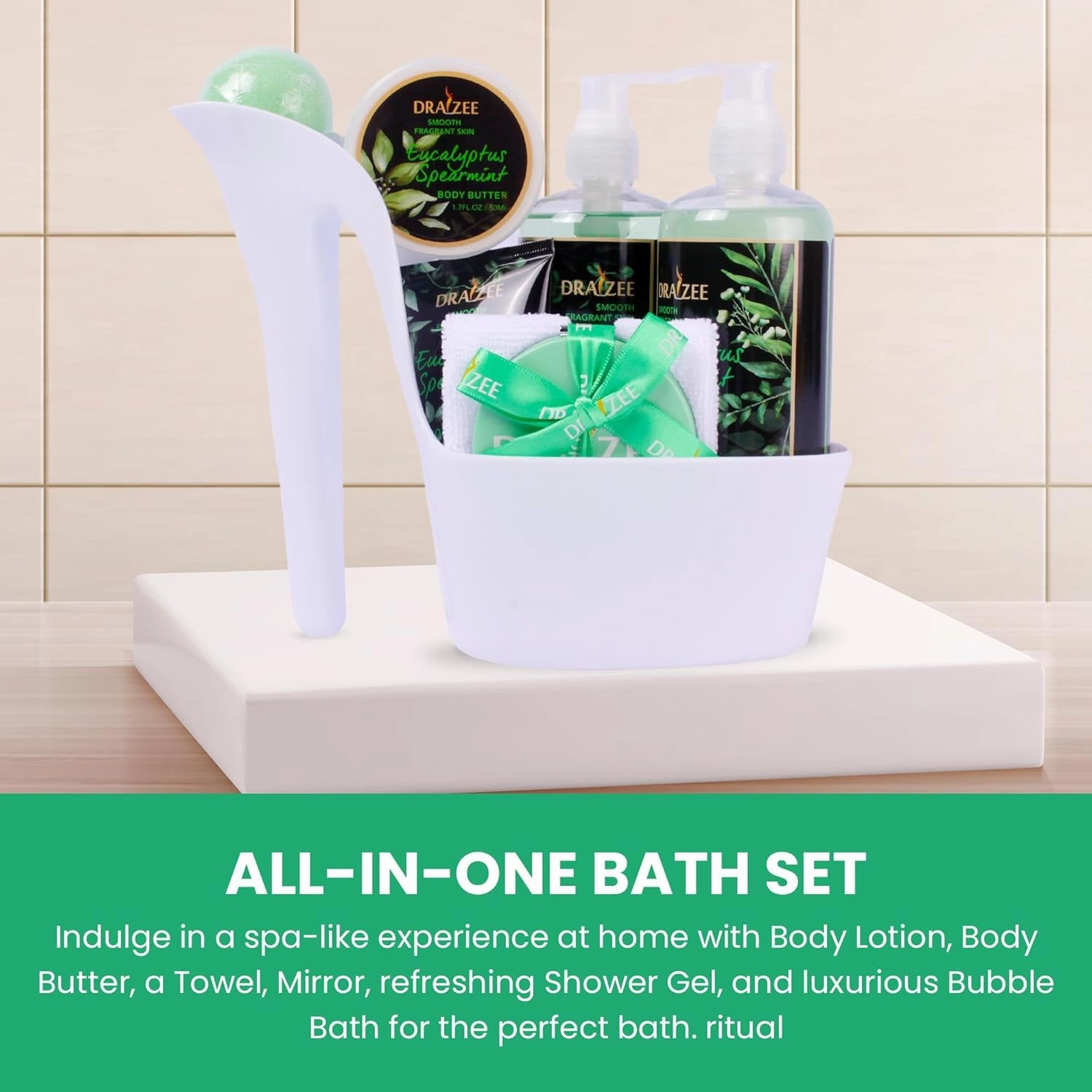 Luxury Spa Gifts for Women – 8 Pc Eucalyptus Spearmint Scented Bath and Body Set with Bubble Bath, Lotion & More – Luxury Self Care Kit for Wife, Mom, Girlfriend, Birthday Gifts for Women by Draizee