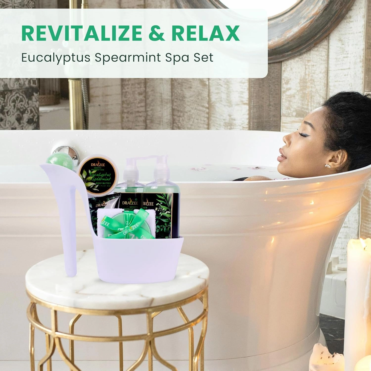Luxury Spa Gifts for Women – 8 Pc Eucalyptus Spearmint Scented Bath and Body Set with Bubble Bath, Lotion & More – Luxury Self Care Kit for Wife, Mom, Girlfriend, Birthday Gifts for Women by Draizee