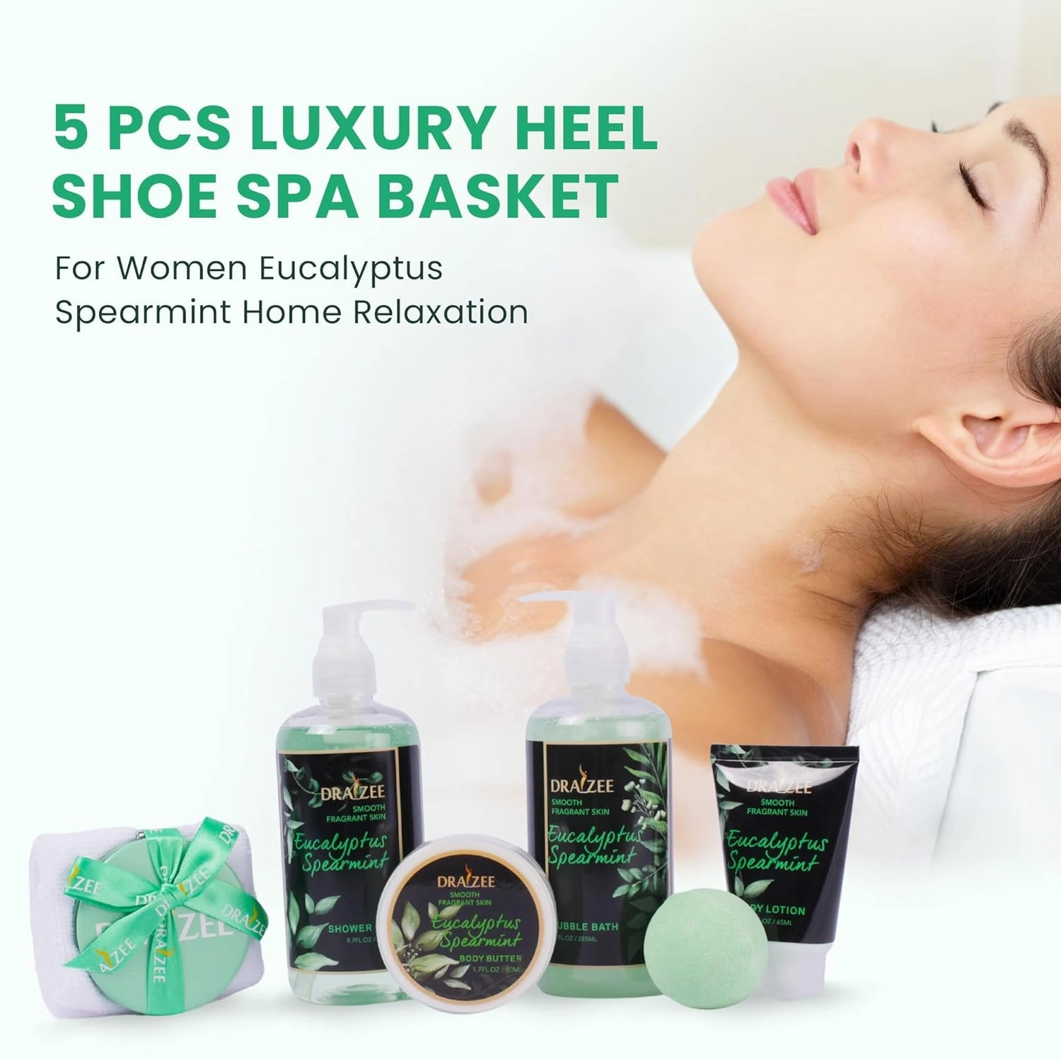 Luxury Spa Gifts for Women – 8 Pc Eucalyptus Spearmint Scented Bath and Body Set with Bubble Bath, Lotion & More – Luxury Self Care Kit for Wife, Mom, Girlfriend, Birthday Gifts for Women by Draizee