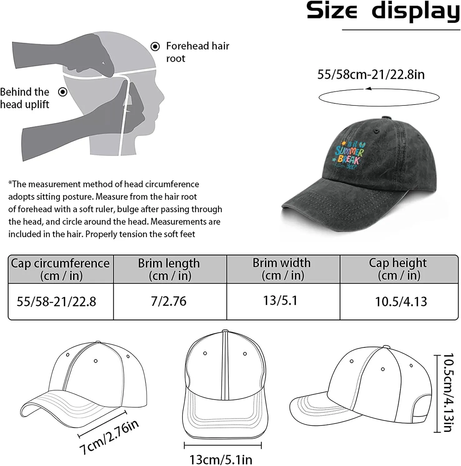 Made in US is It Summer Break Yet Hats for Women Baseball Caps Stylish Washed Ball Cap Adjustable
