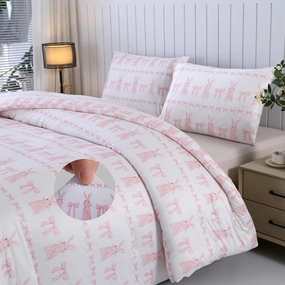 MAG 3Pcs Pink Rabbit Jersey Comforter,Easter Theme,Bow Comforter Full,Bunny Bedding Full Size,Cute Bedding Full Size for Girls Boys Kids,Toddler,Elastic,Breathable,Super Soft.