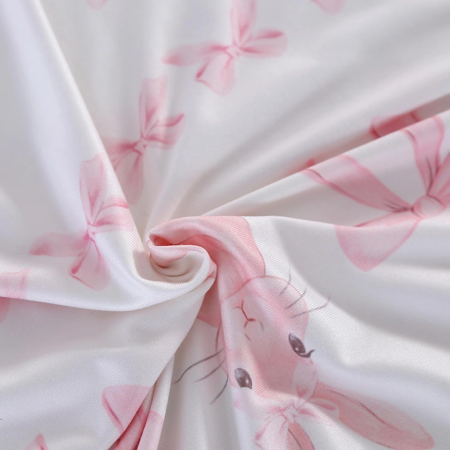 MAG 3Pcs Pink Rabbit Jersey Comforter,Easter Theme,Bow Comforter Full,Bunny Bedding Full Size,Cute Bedding Full Size for Girls Boys Kids,Toddler,Elastic,Breathable,Super Soft.