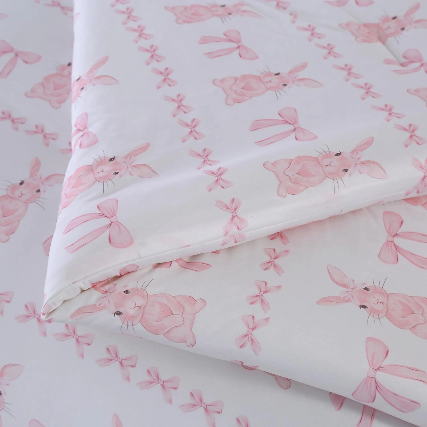 MAG 3Pcs Pink Rabbit Jersey Comforter,Easter Theme,Bow Comforter Full,Bunny Bedding Full Size,Cute Bedding Full Size for Girls Boys Kids,Toddler,Elastic,Breathable,Super Soft.