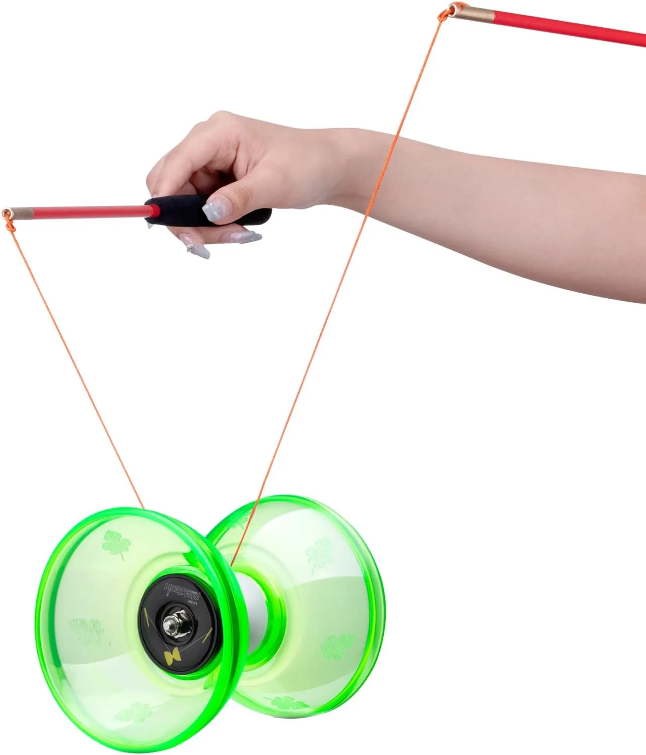 MAGICYOYO Pro Triple Bearing Diabolo Small Size 4” Chinese Yoyo Toy with 2 Pairs Carbon Sticks  2 Extra Strings  1 Net Bag, High Performance Chinese Yoyo Diabolo Skill Toy (Green)