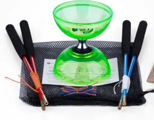 MAGICYOYO Pro Triple Bearing Diabolo Small Size 4” Chinese Yoyo Toy with 2 Pairs Carbon Sticks  2 Extra Strings  1 Net Bag, High Performance Chinese Yoyo Diabolo Skill Toy (Green)