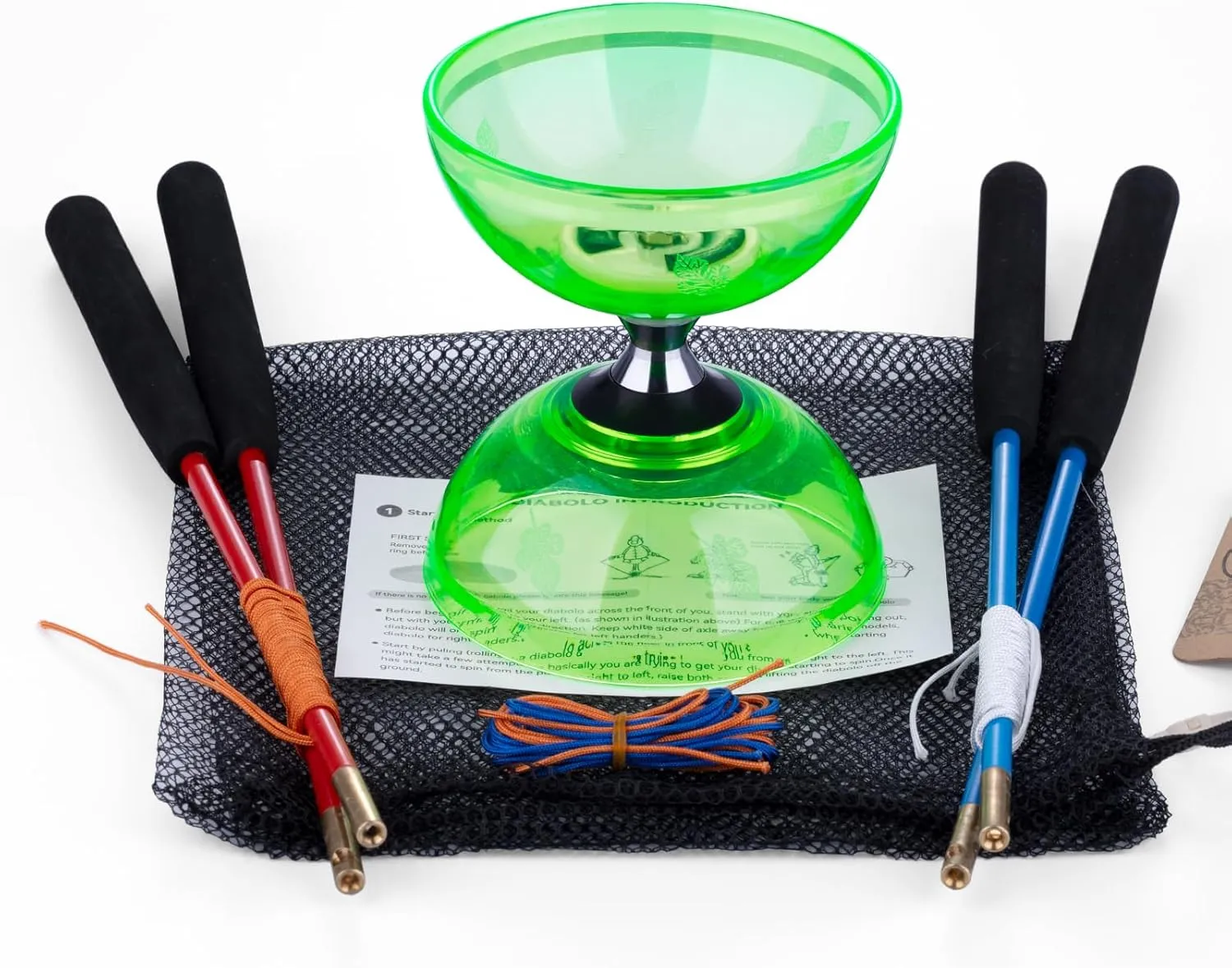 MAGICYOYO Pro Triple Bearing Diabolo Small Size 4” Chinese Yoyo Toy with 2 Pairs Carbon Sticks  2 Extra Strings  1 Net Bag, High Performance Chinese Yoyo Diabolo Skill Toy (Green)
