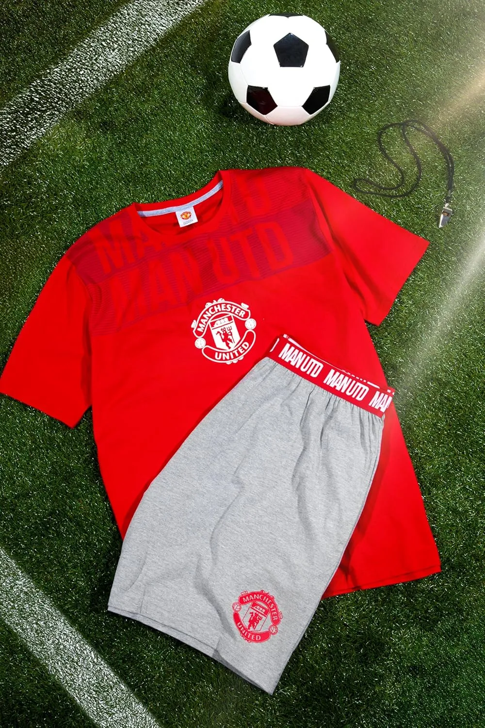 Manchester United F.C. Mens Pajamas Set, Breathable 2 Piece Short Lounge Wear - Gifts for Men
