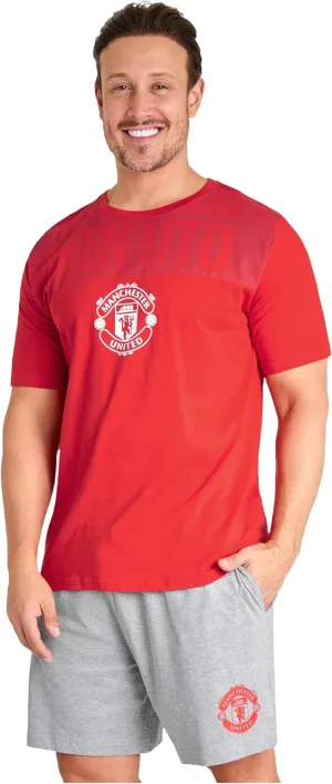 Manchester United F.C. Mens Pajamas Set, Breathable 2 Piece Short Lounge Wear - Gifts for Men