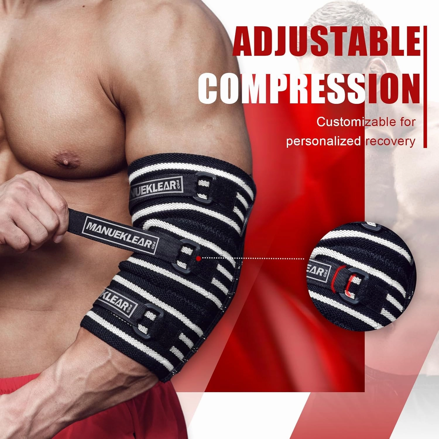 MANUEKLEAR Elbow Sleeves for Weightlifting, Adjustable Elbow Wraps for Weightlifting (XXL(14"-15"))