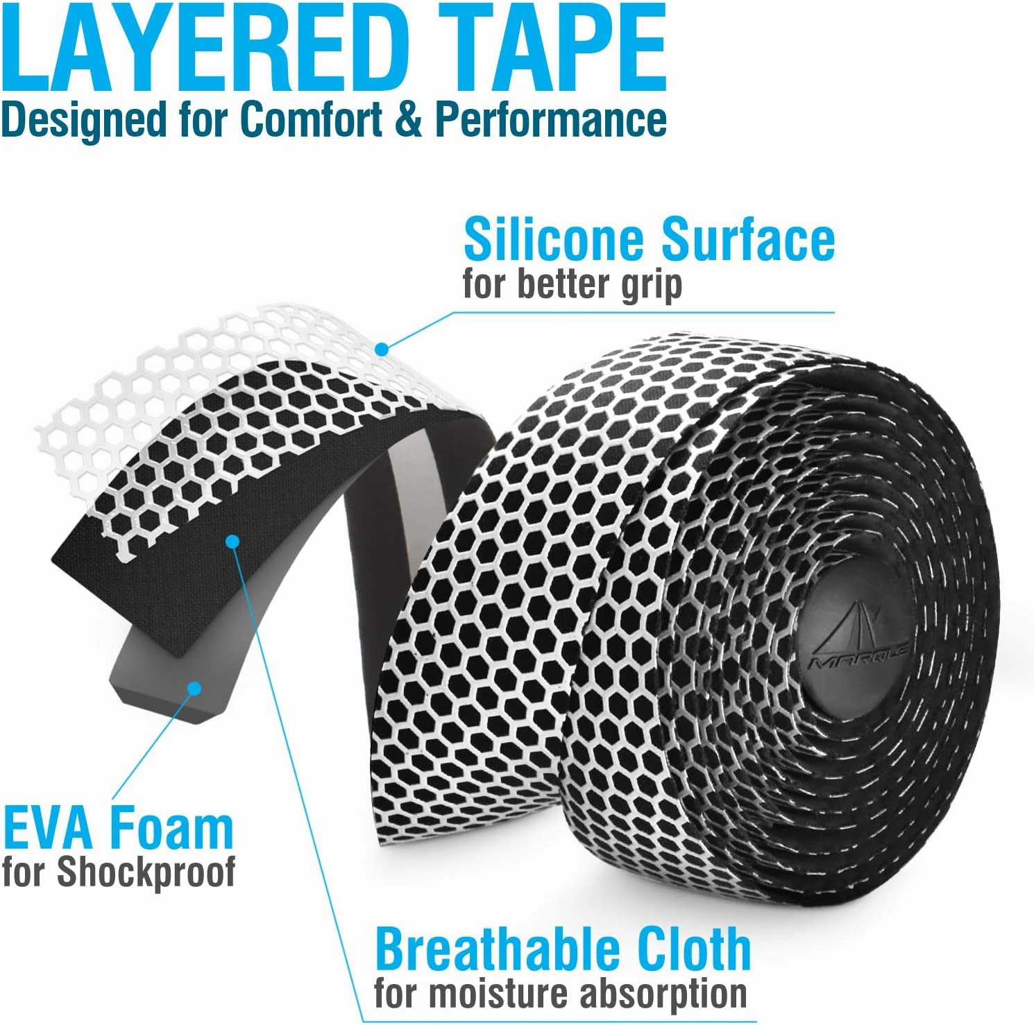 MARQUE Hex Bike Handlebar Tape - Bar Tape for Road Cycling Bicycles, Drop Bar Wraps for Better Grip - 2 Rolls Per Set