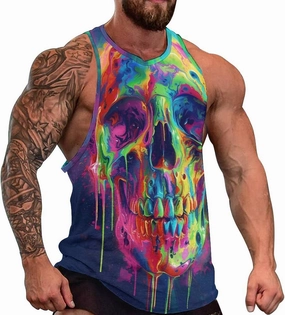 MARSVOVO Mens US Flag Tank Tops Skull Graphic Print Sleeveless Crew Neck Western Shirts for Men Fashion Vest