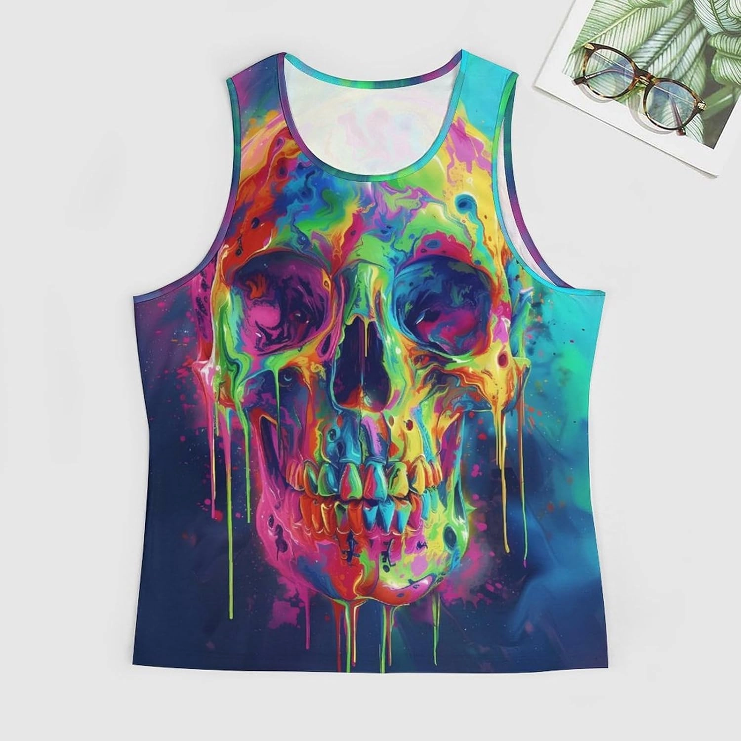 MARSVOVO Mens US Flag Tank Tops Skull Graphic Print Sleeveless Crew Neck Western Shirts for Men Fashion Vest